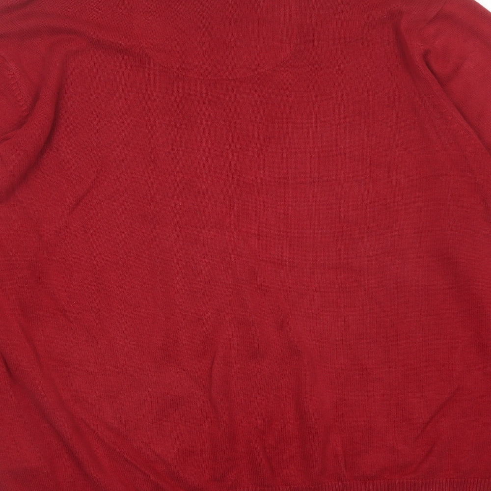 Marks and Spencer Mens Red V-Neck Cotton Pullover Jumper Size L Long Sleeve