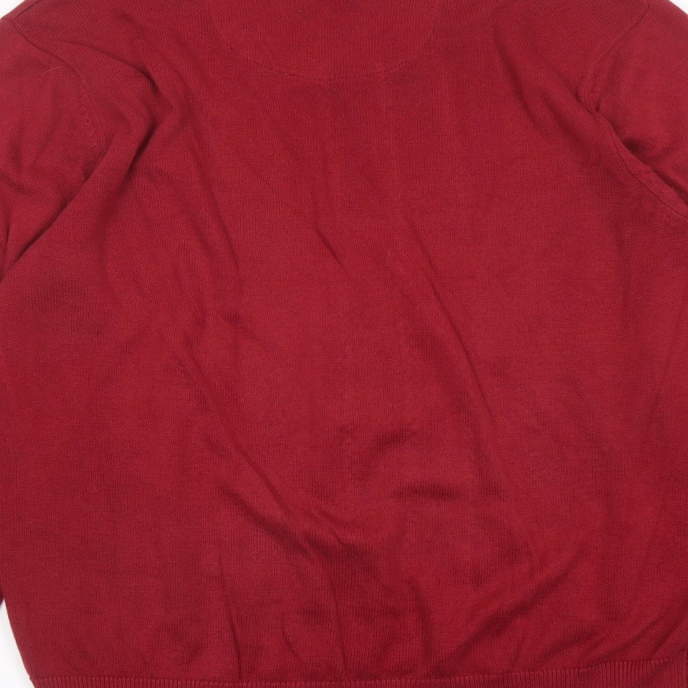 Blue Harbour Mens Red V-Neck Cotton Pullover Jumper Size L Long Sleeve