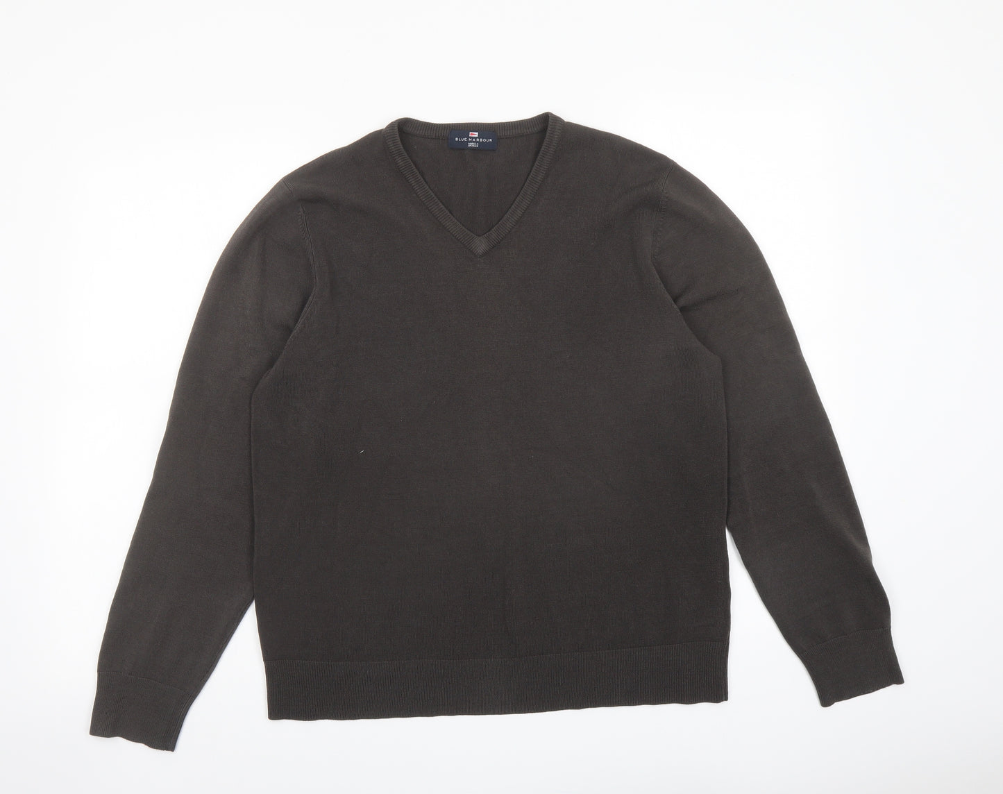 Blue Harbour Mens Brown V-Neck Acrylic Pullover Jumper Size M Long Sleeve