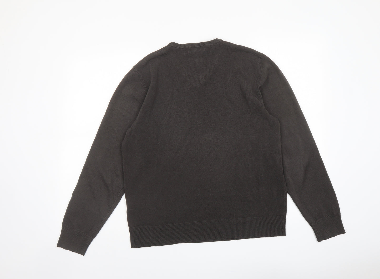 Blue Harbour Mens Brown V-Neck Acrylic Pullover Jumper Size M Long Sleeve