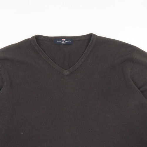 Blue Harbour Mens Brown V-Neck Acrylic Pullover Jumper Size M Long Sleeve