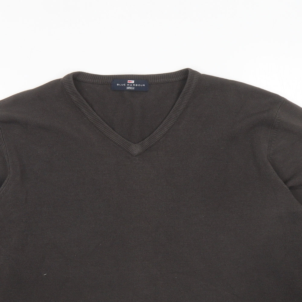 Blue Harbour Mens Brown V-Neck Acrylic Pullover Jumper Size M Long Sleeve