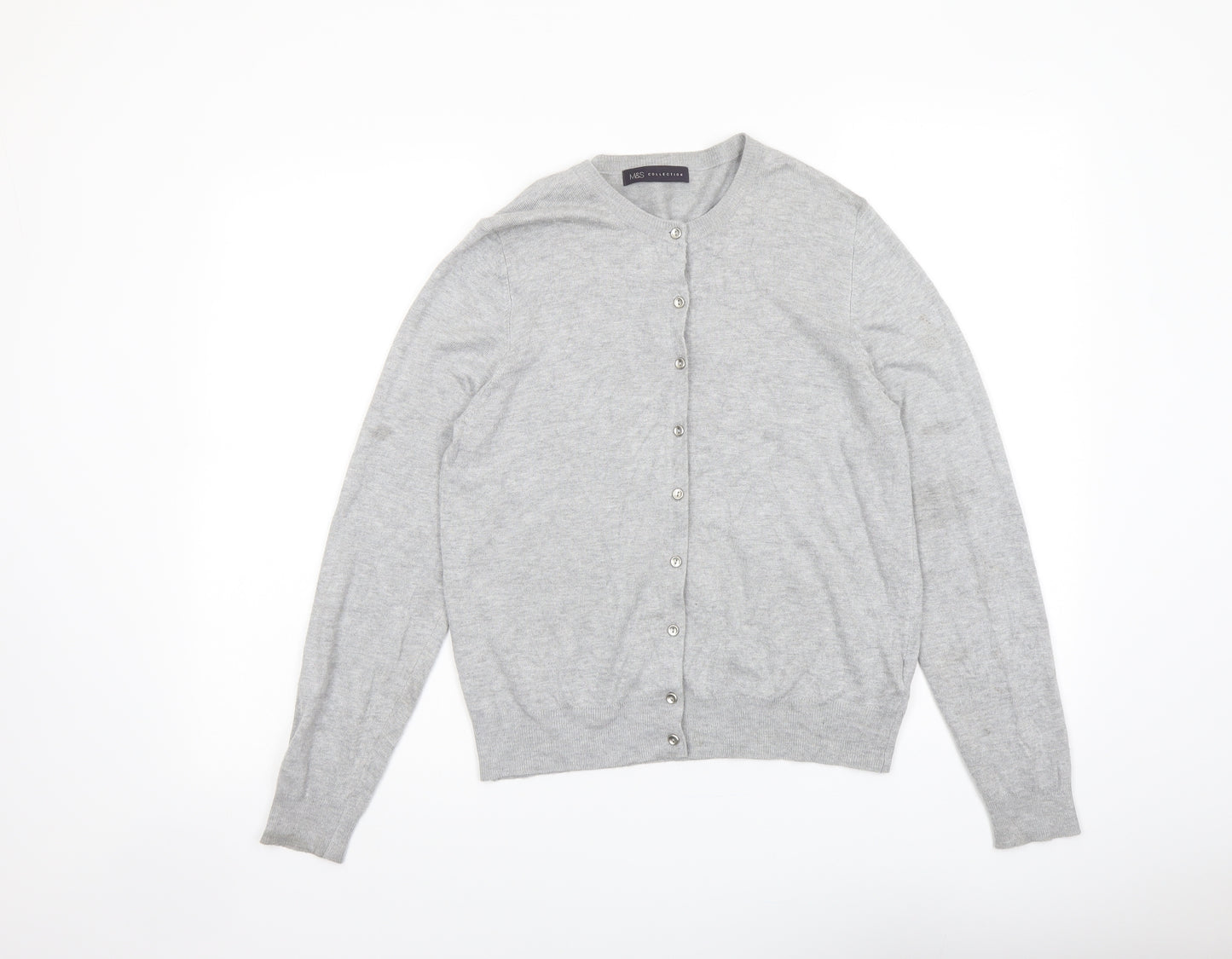 Marks and Spencer Womens Grey Round Neck Viscose Cardigan Jumper Size 14