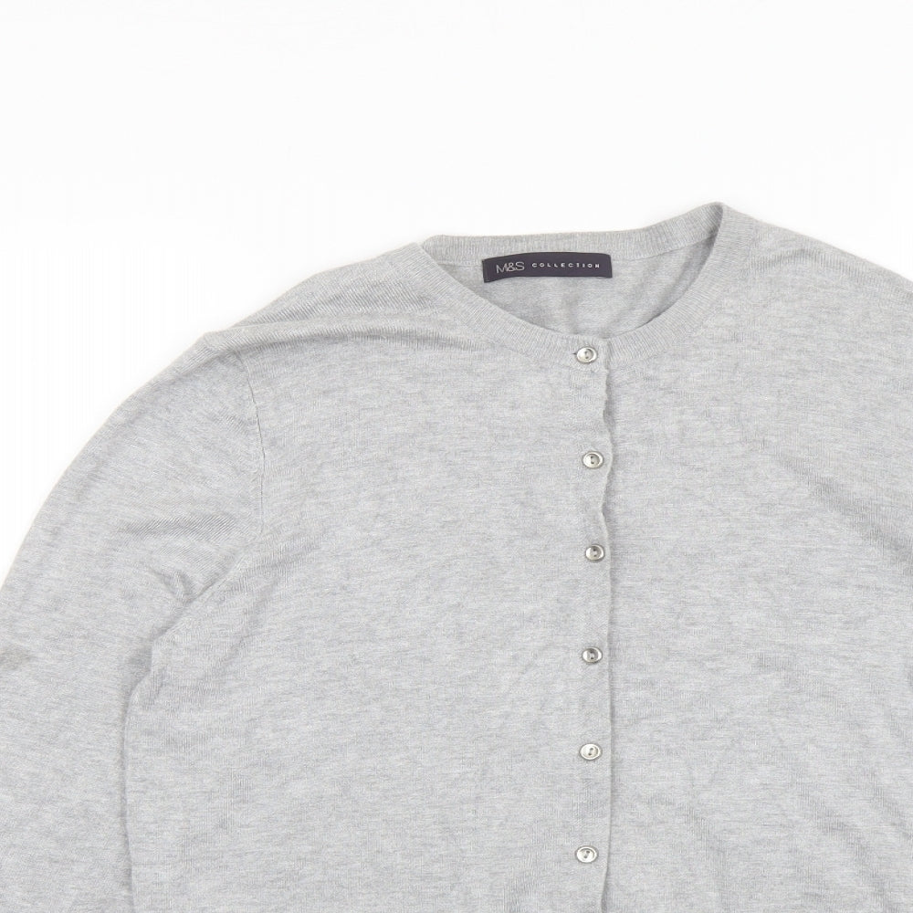 Marks and Spencer Womens Grey Round Neck Viscose Cardigan Jumper Size 14