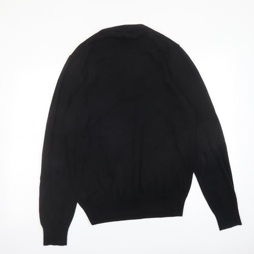 Marks and Spencer Mens Black Round Neck Cotton Pullover Jumper Size M Long Sleeve