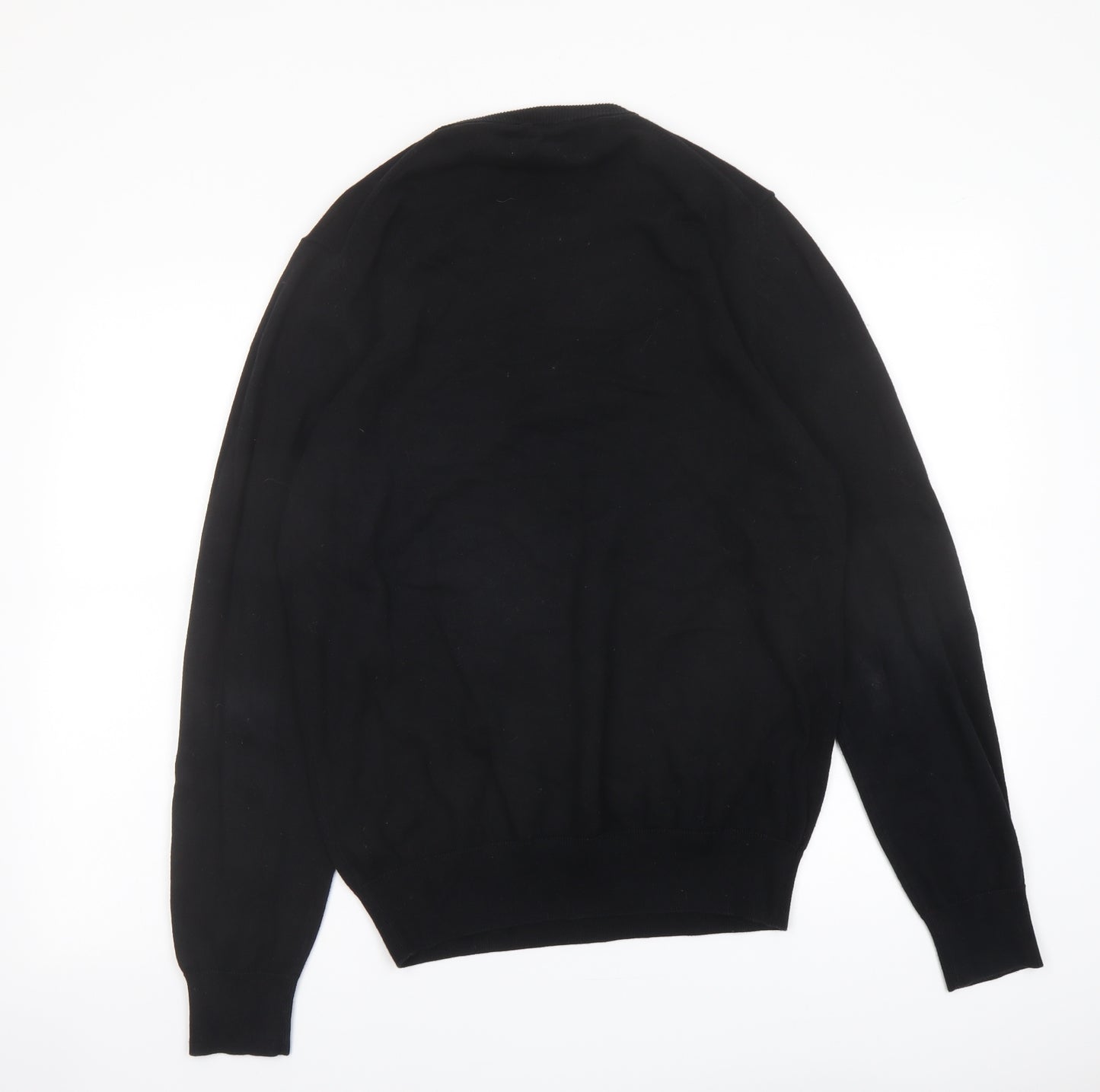Marks and Spencer Mens Black Round Neck Cotton Pullover Jumper Size M Long Sleeve