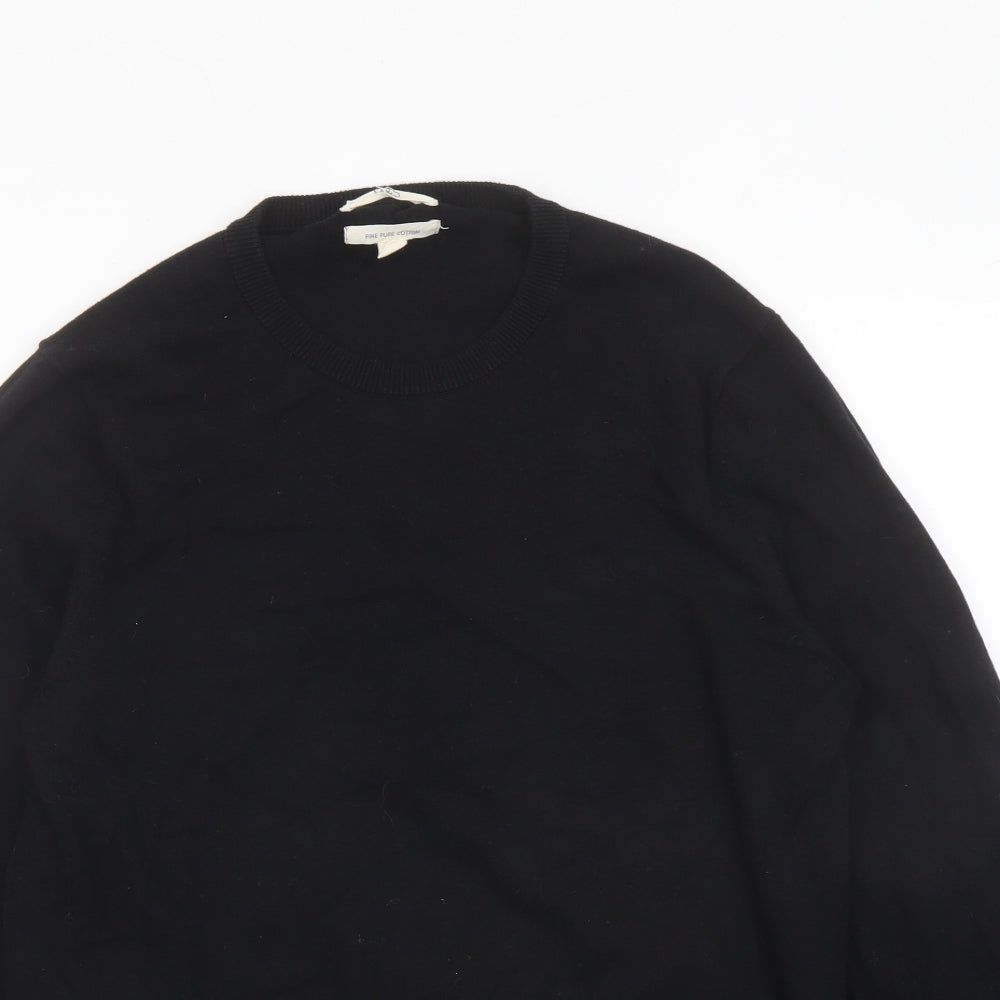 Marks and Spencer Mens Black Round Neck Cotton Pullover Jumper Size M Long Sleeve