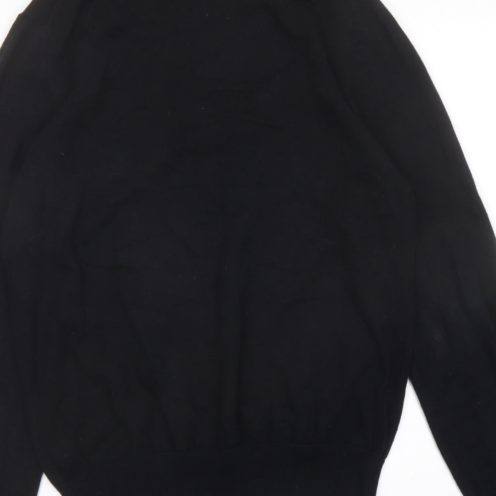 Marks and Spencer Mens Black Round Neck Cotton Pullover Jumper Size M Long Sleeve