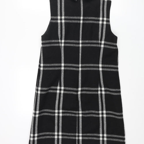 NEXT Womens Black Plaid Wool A-Line Size 10 Round Neck Zip