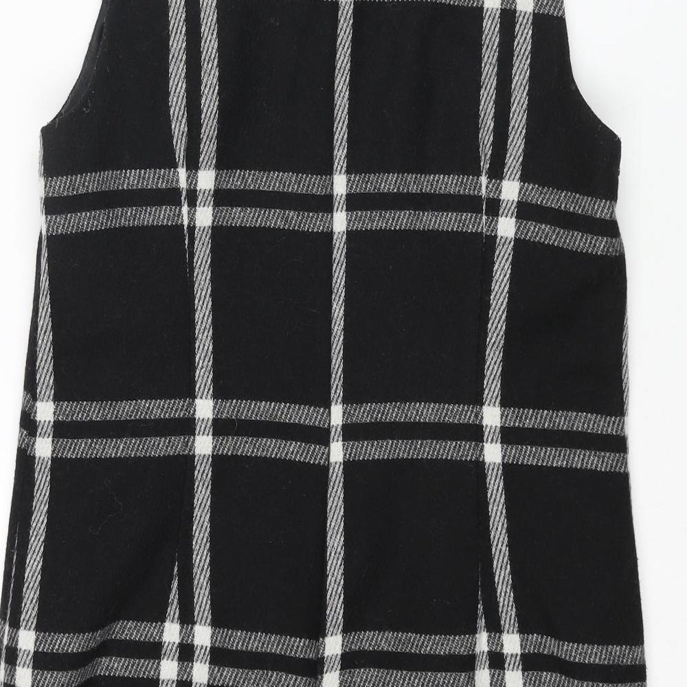 NEXT Womens Black Plaid Wool A-Line Size 10 Round Neck Zip