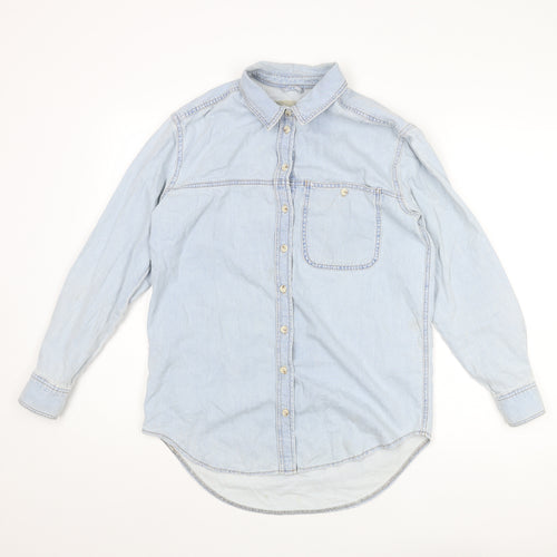 Topshop Womens Blue Cotton Basic Button-Up Size 8 Collared
