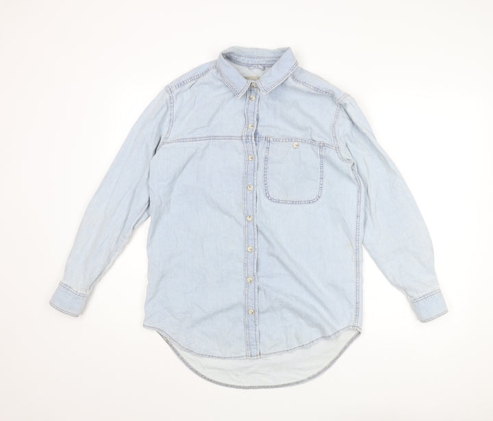 Topshop Womens Blue Cotton Basic Button-Up Size 8 Collared
