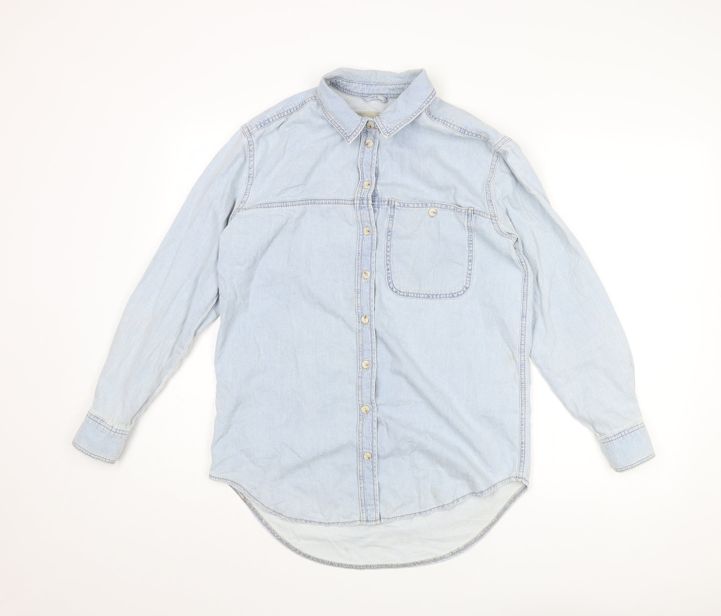 Topshop Womens Blue Cotton Basic Button-Up Size 8 Collared