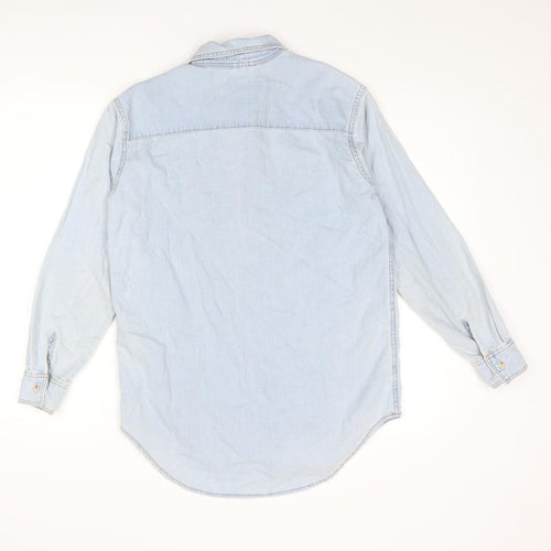 Topshop Womens Blue Cotton Basic Button-Up Size 8 Collared