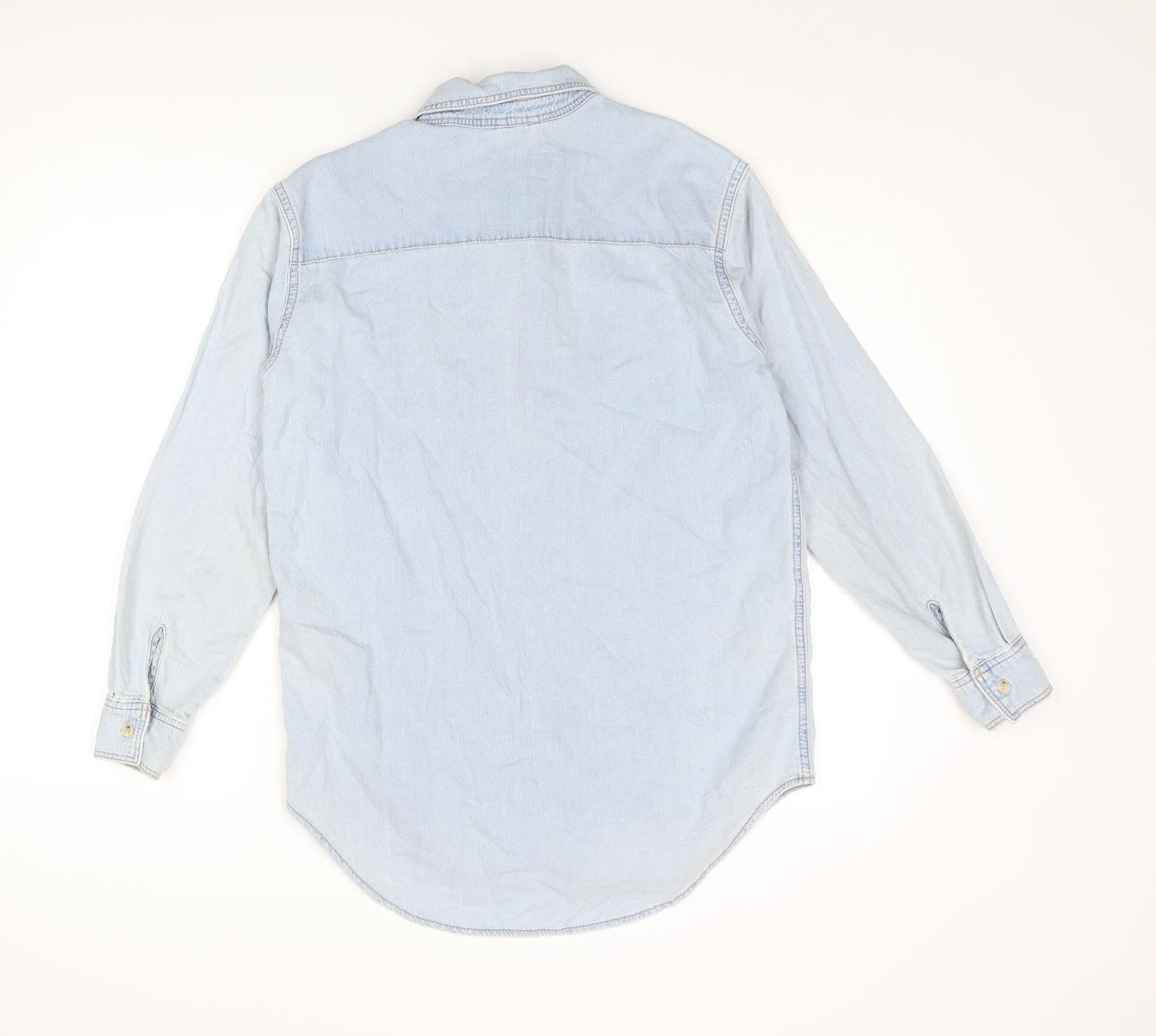 Topshop Womens Blue Cotton Basic Button-Up Size 8 Collared