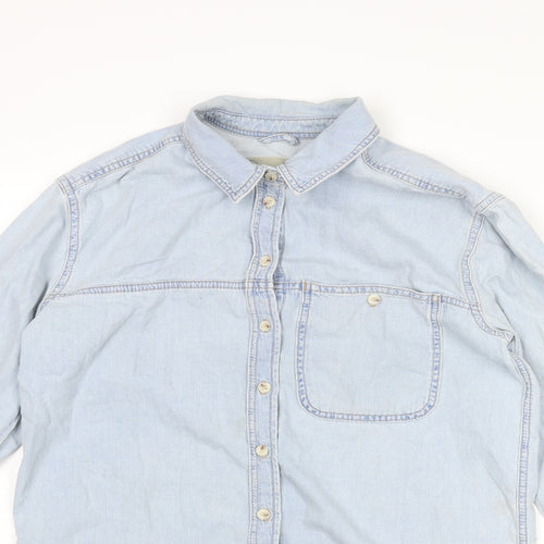 Topshop Womens Blue Cotton Basic Button-Up Size 8 Collared