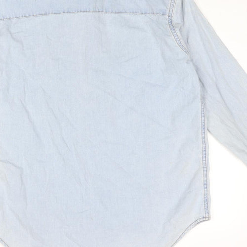 Topshop Womens Blue Cotton Basic Button-Up Size 8 Collared