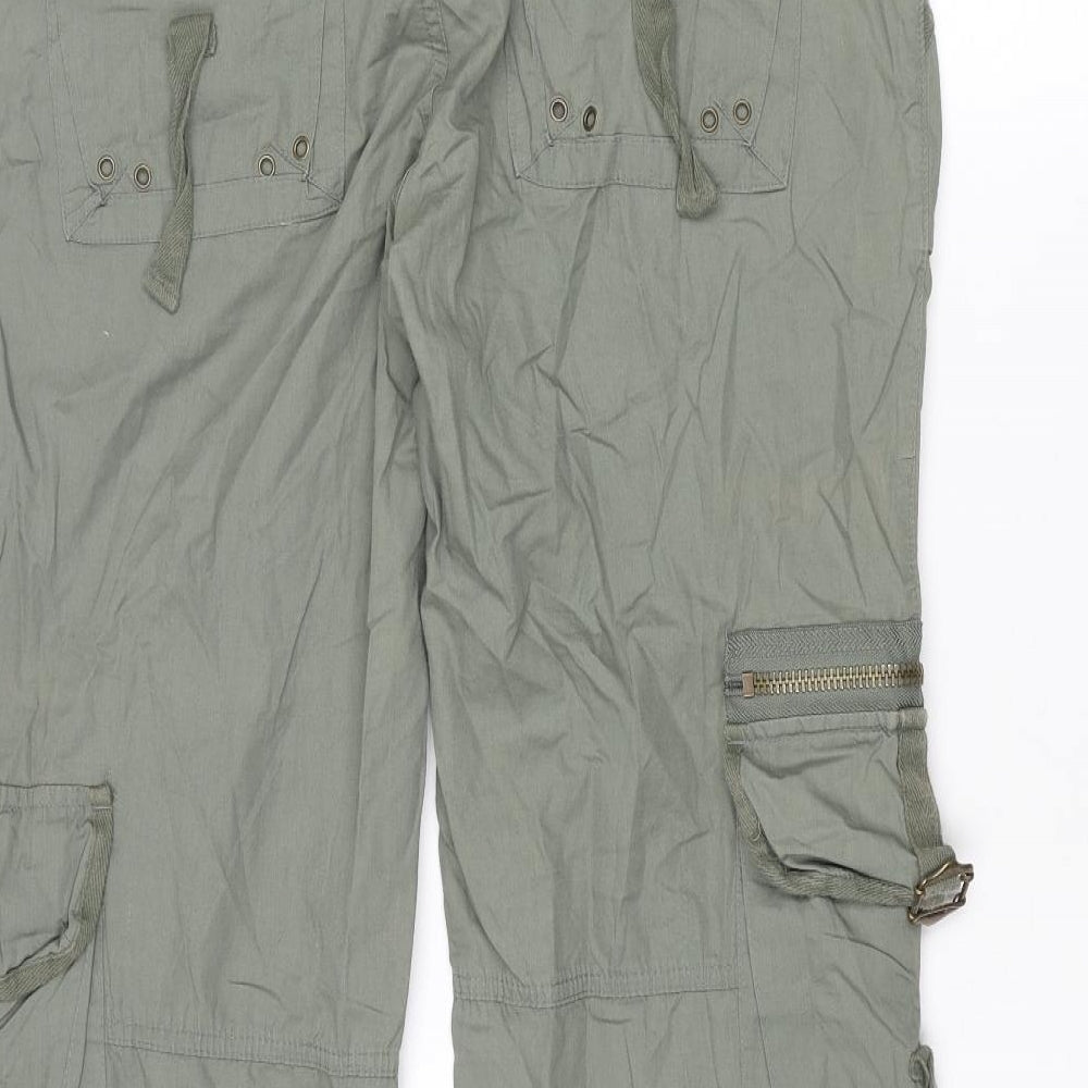 Vintage Casual Womens Green Cotton Cargo Trousers Size 34 in L31 in Regular Zip - Pockets Zips Buckle