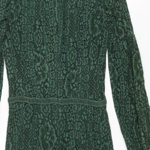 Mango Womens Green Polyamide Shift Size XS Round Neck Zip