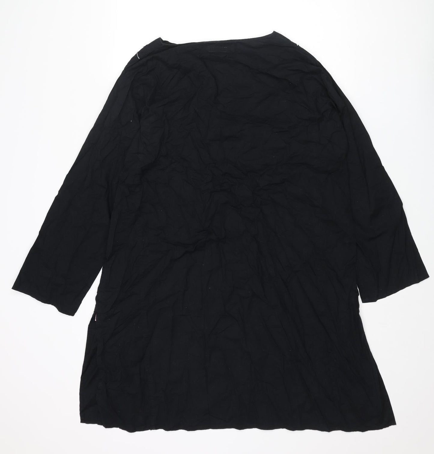 Per Una Womens Black Cotton A-Line Size L V-Neck Pullover - Embroidered Flowers