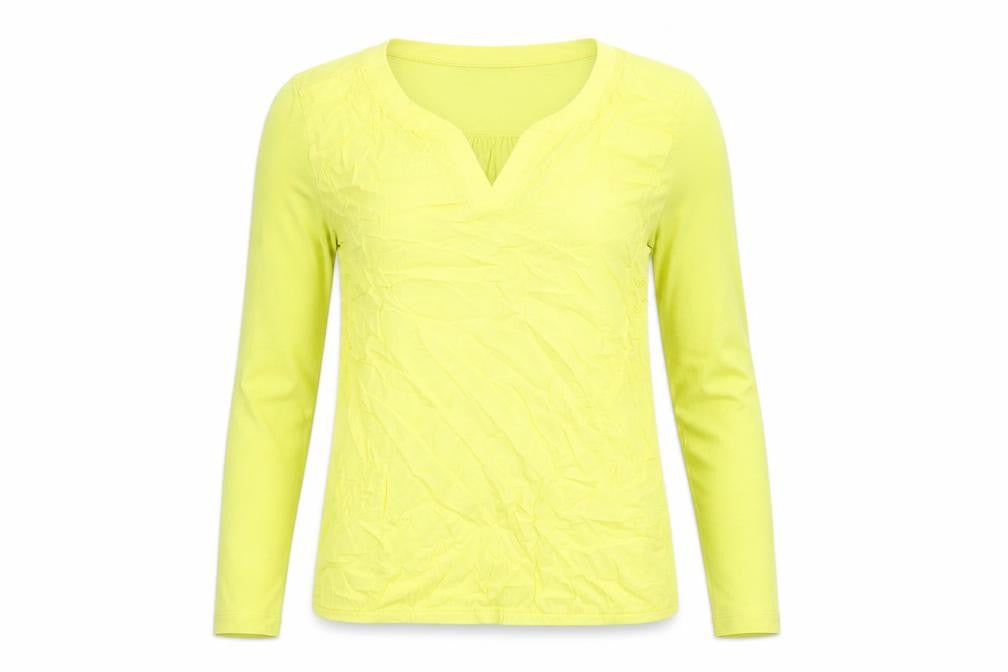 Front view of Sandwich women’s yellow polyester basic blouse, size S, v-neck