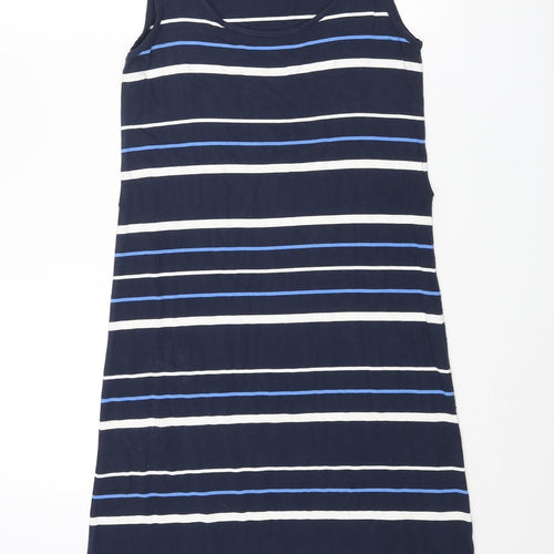 Crew Clothing Womens Blue Striped Viscose A-Line Size 8 Round Neck Pullover