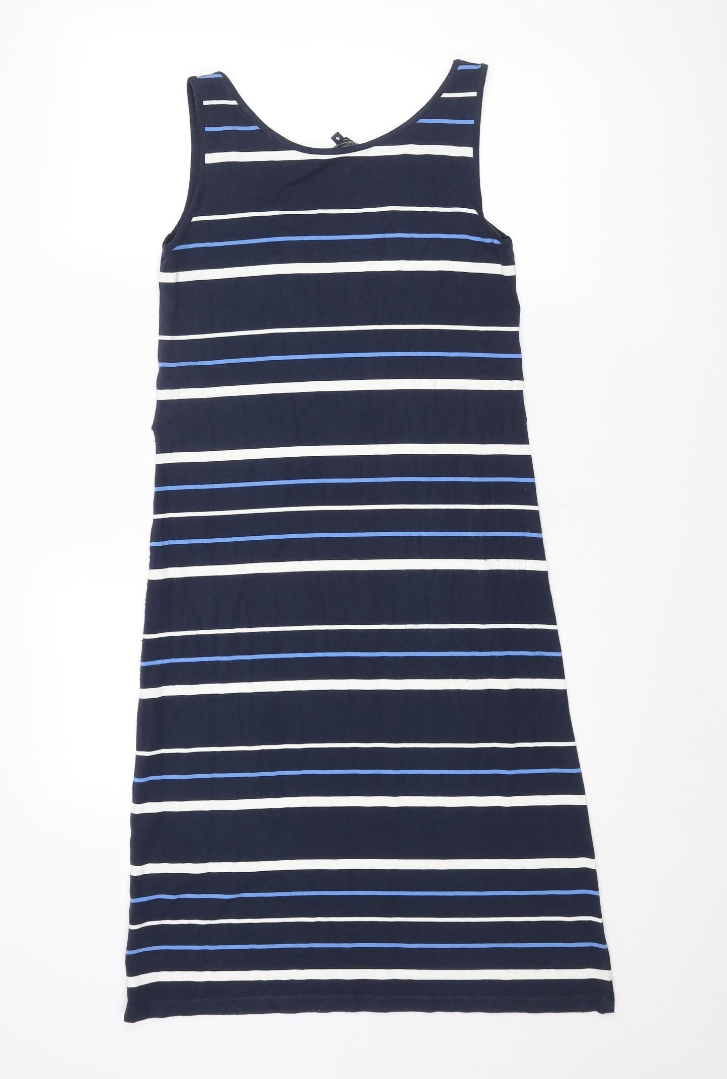 Crew Clothing Womens Blue Striped Viscose A-Line Size 8 Round Neck Pullover