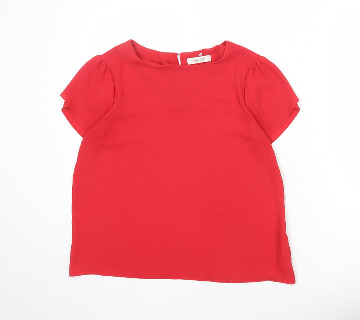 Oasis Womens Red Polyester Basic Blouse Size 12 Round Neck