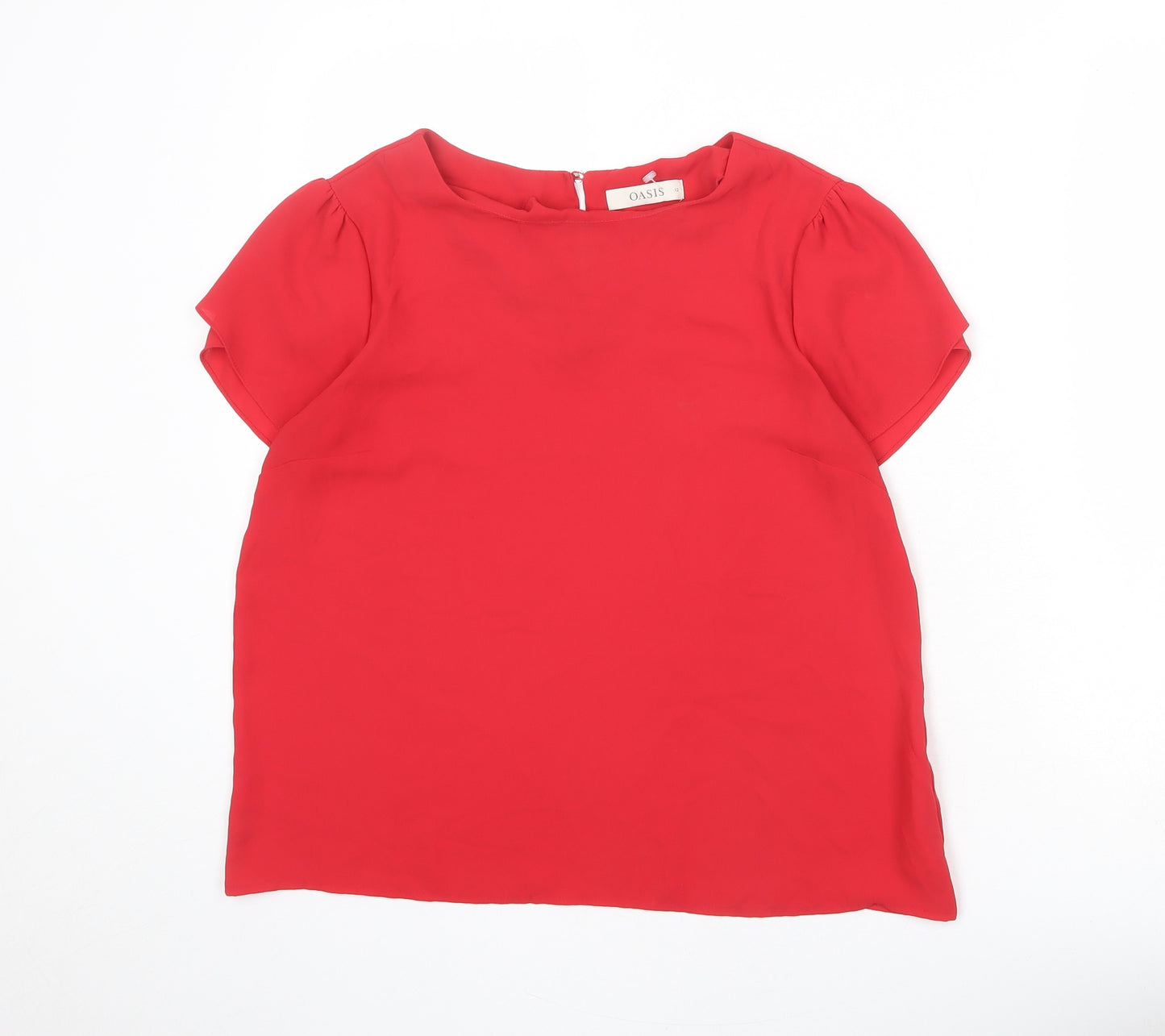 Oasis Womens Red Polyester Basic Blouse Size 12 Round Neck