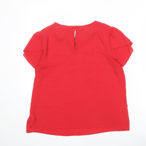 Oasis Womens Red Polyester Basic Blouse Size 12 Round Neck