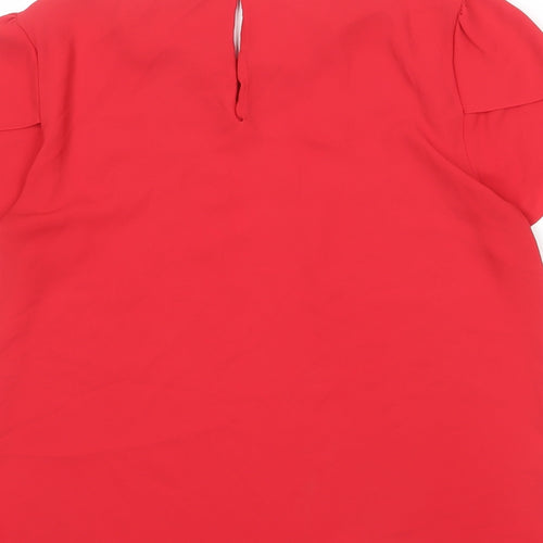 Oasis Womens Red Polyester Basic Blouse Size 12 Round Neck