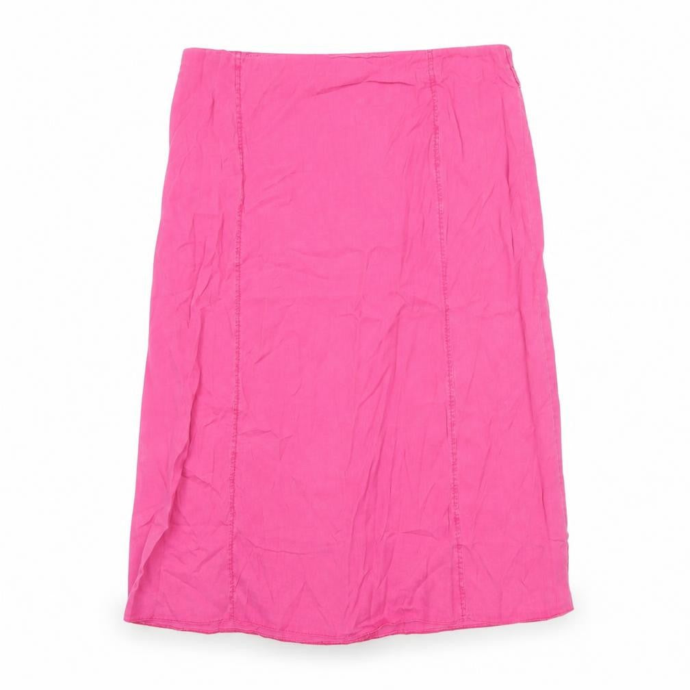 Front view of Ann Harvey women’s pink polyester a-line skirt, size UK 22, zip