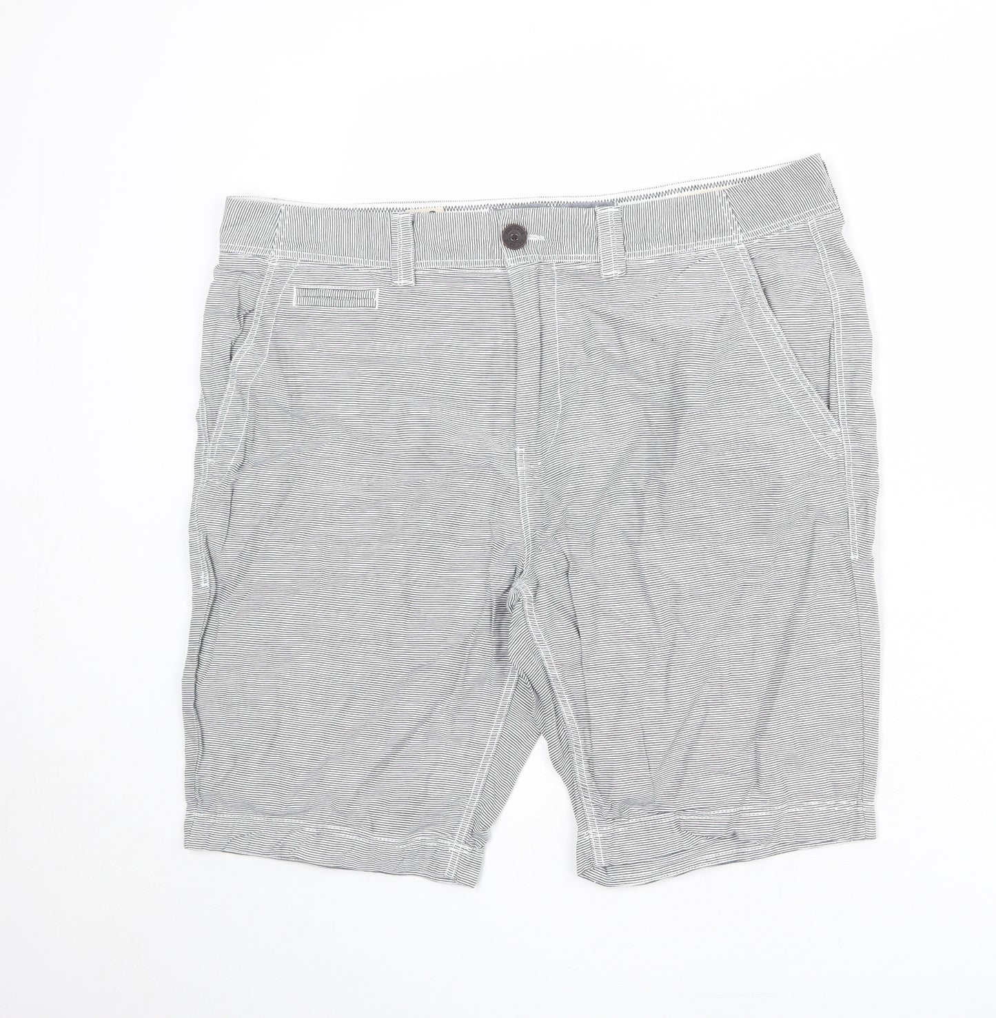Fat Face Mens Grey Striped Cotton Chino Shorts Size 38 in L10 in Regular Zip