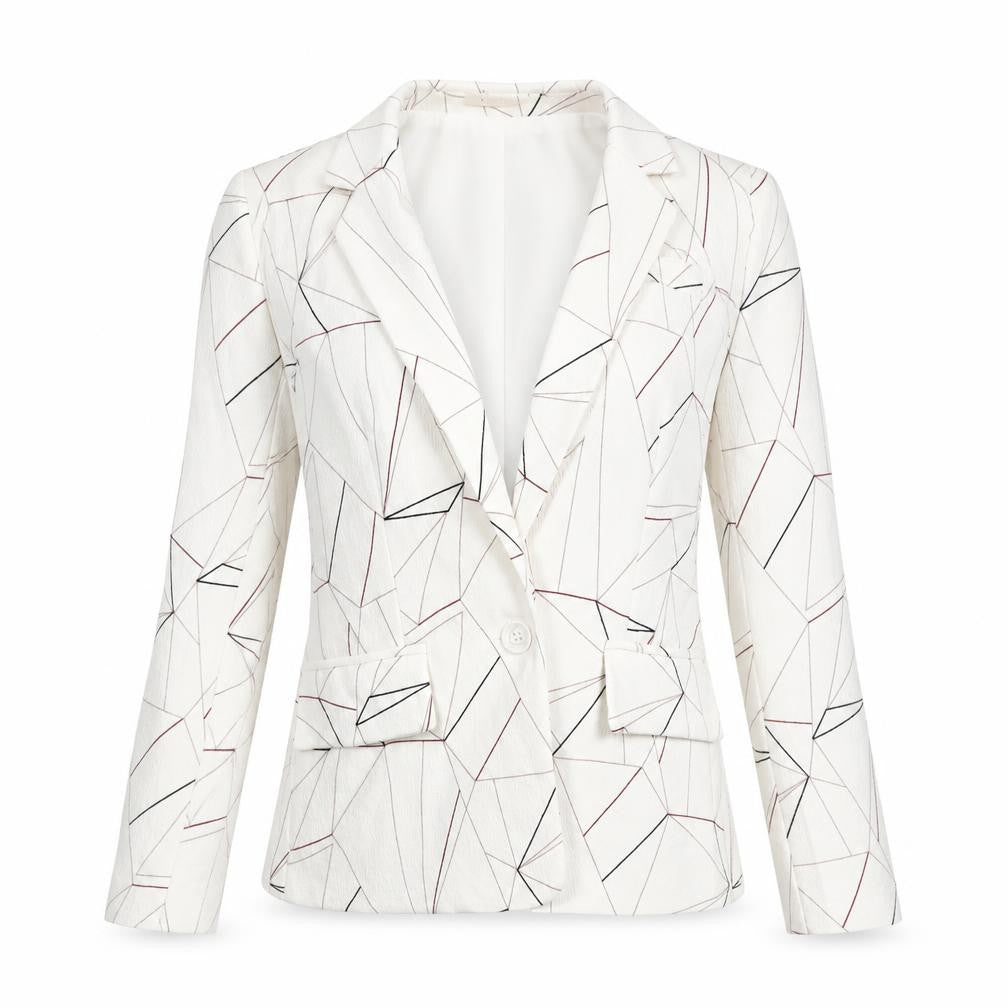 Front view of Vera & Lucy women’s ivory geometric polyester jacket blazer, size S
