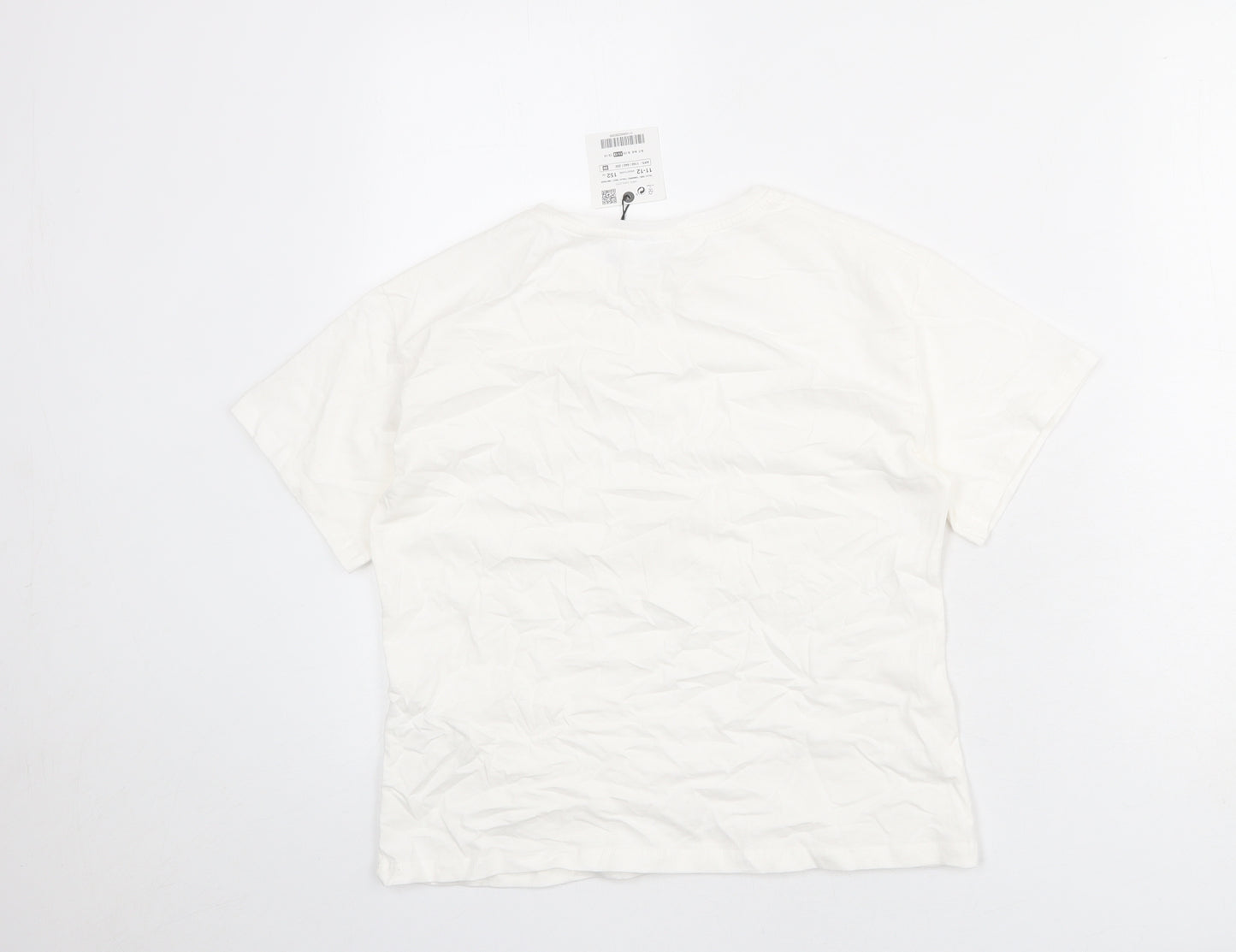 Zara Girls White Polyester Basic T-Shirt Size 11-12 Years Round Neck Pullover