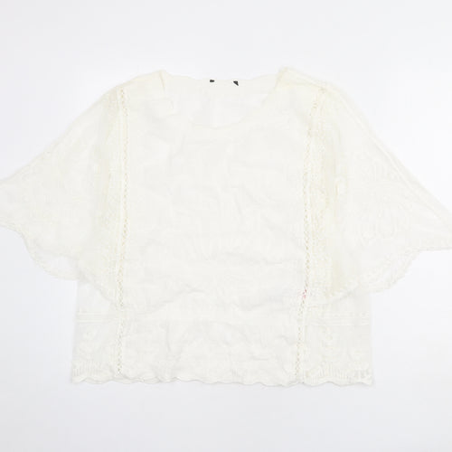 New Look Womens Ivory Cotton Basic Blouse Size L Round Neck