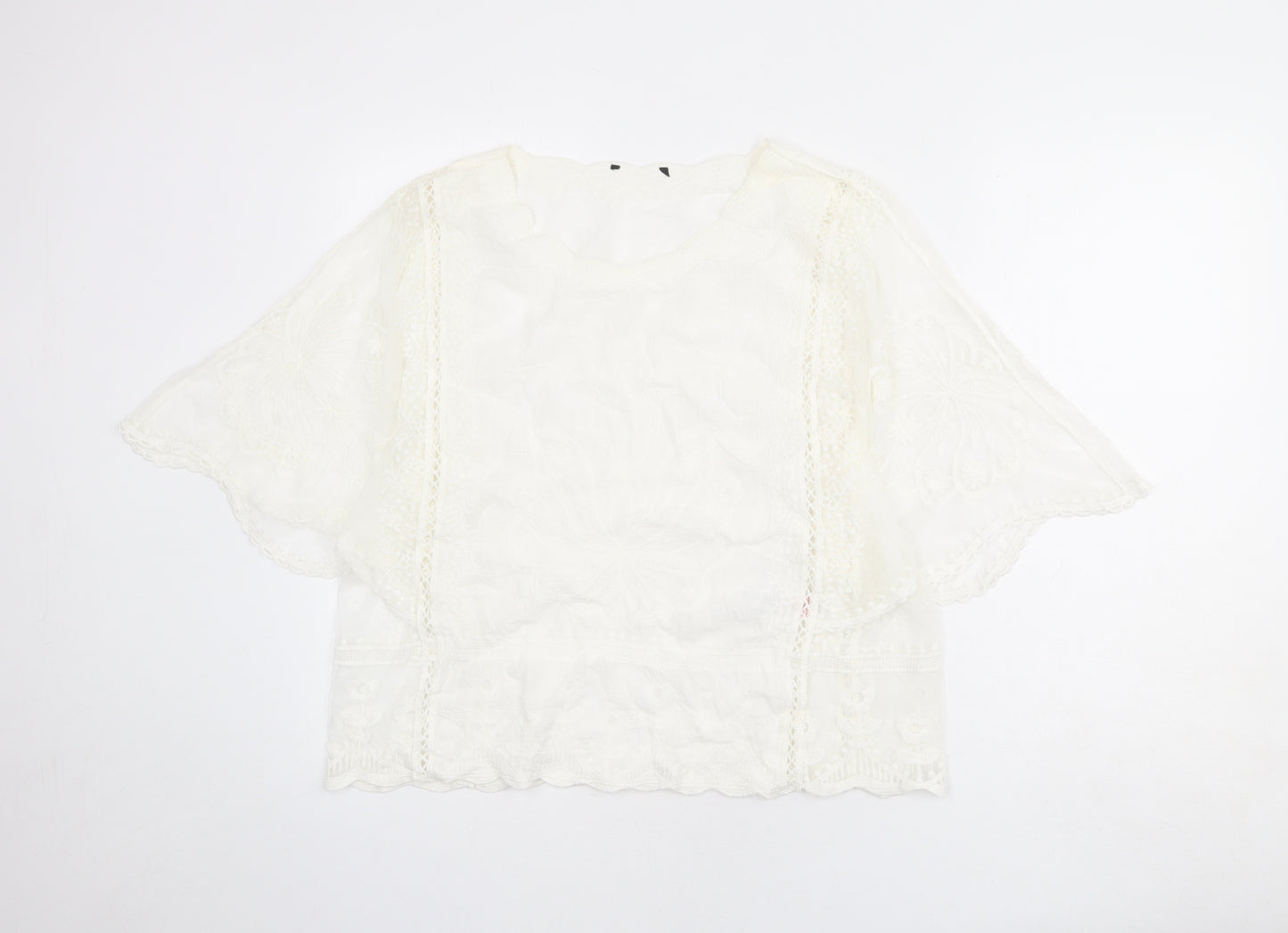 New Look Womens Ivory Cotton Basic Blouse Size L Round Neck