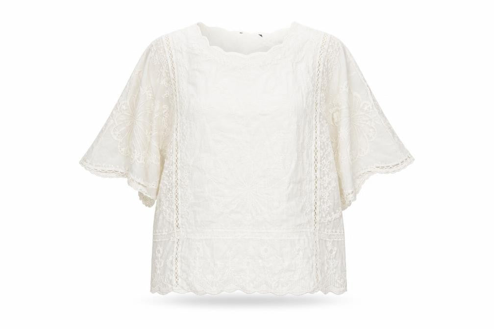 Front view of New Look women’s ivory cotton basic blouse, size L, round neck