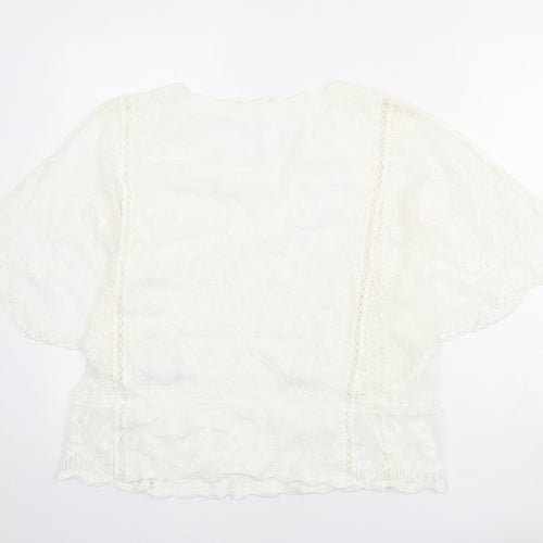 New Look Womens Ivory Cotton Basic Blouse Size L Round Neck