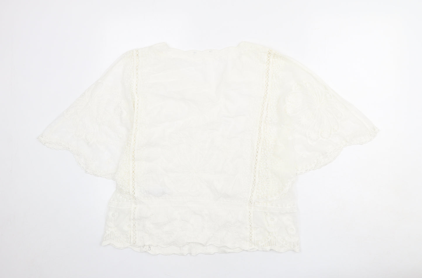 New Look Womens Ivory Cotton Basic Blouse Size L Round Neck