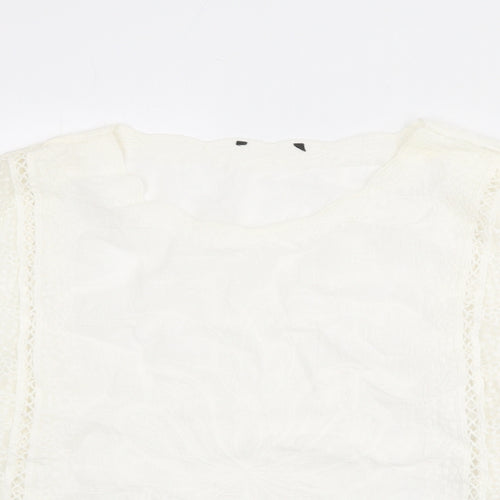 New Look Womens Ivory Cotton Basic Blouse Size L Round Neck