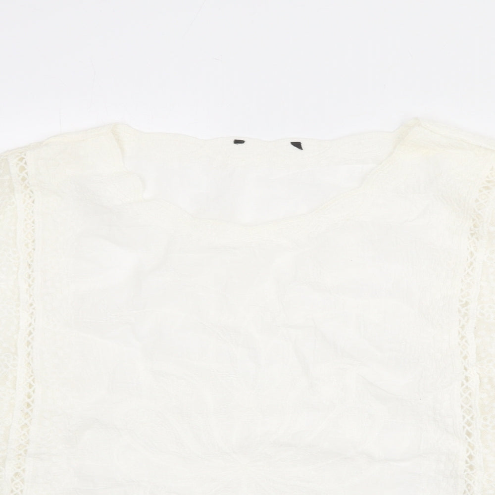 New Look Womens Ivory Cotton Basic Blouse Size L Round Neck