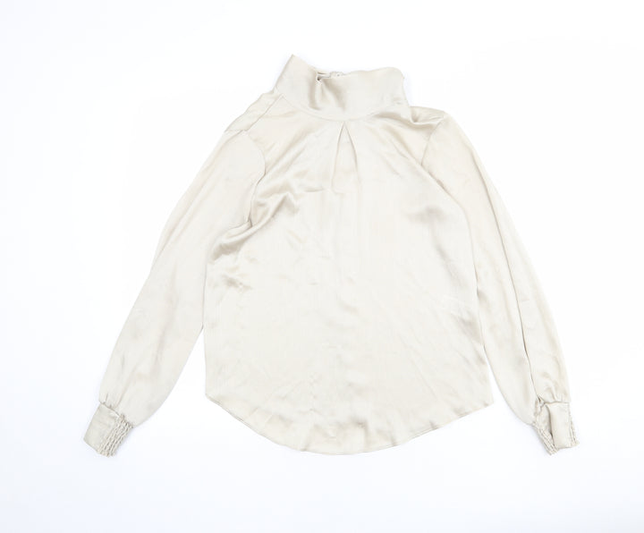 Dorothy Perkins Womens Beige Polyester Basic Blouse Size 6 High Neck - Bow