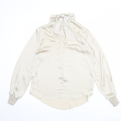 Dorothy Perkins Womens Beige Polyester Basic Blouse Size 6 High Neck - Bow