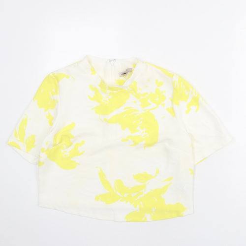 Limited Edition Womens White Floral Polyester Basic T-Shirt Size 12 Mock Neck
