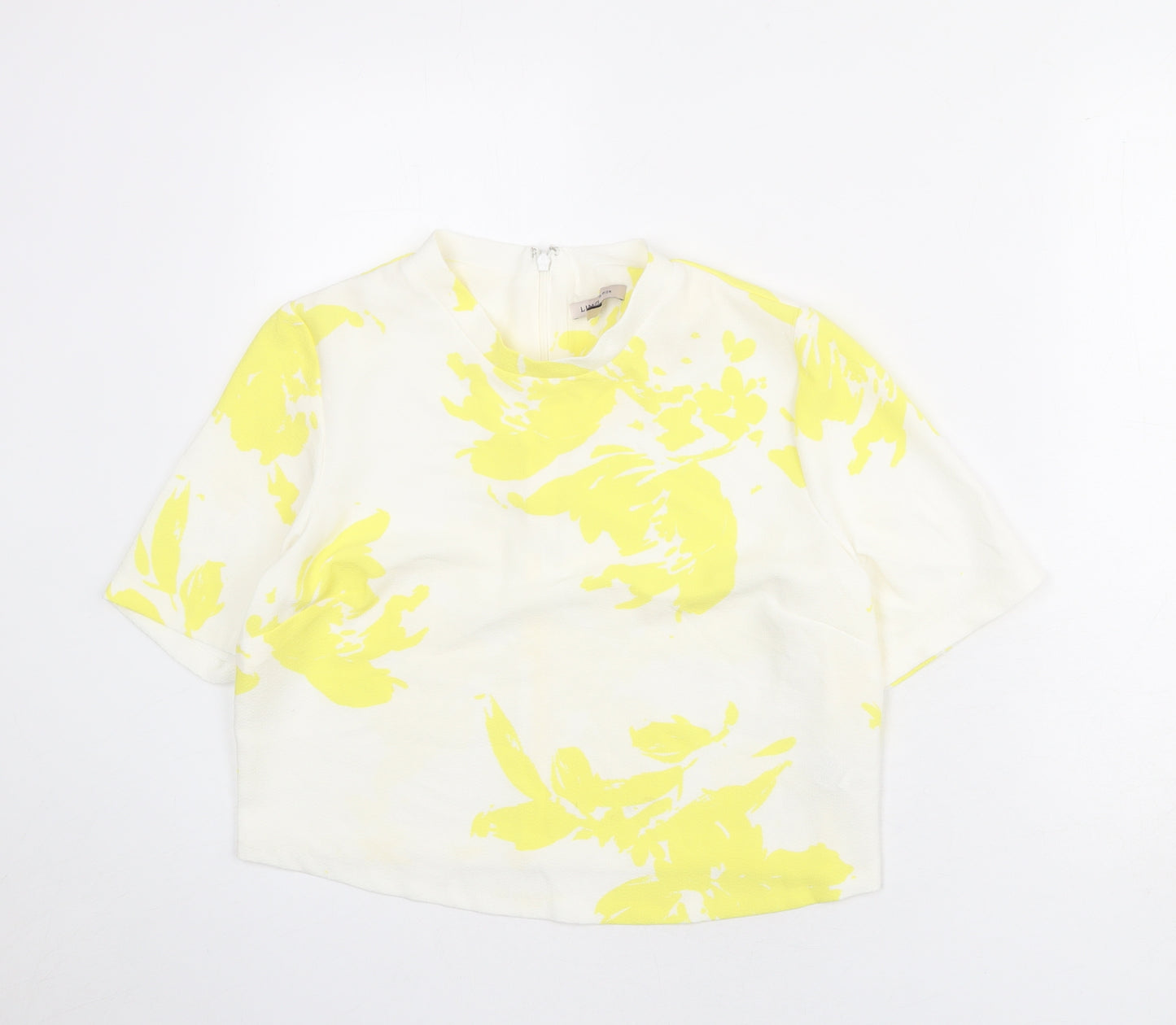 Limited Edition Womens White Floral Polyester Basic T-Shirt Size 12 Mock Neck