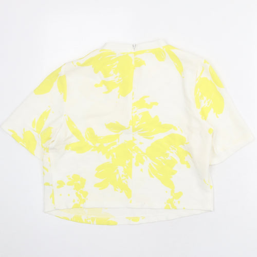 Limited Edition Womens White Floral Polyester Basic T-Shirt Size 12 Mock Neck