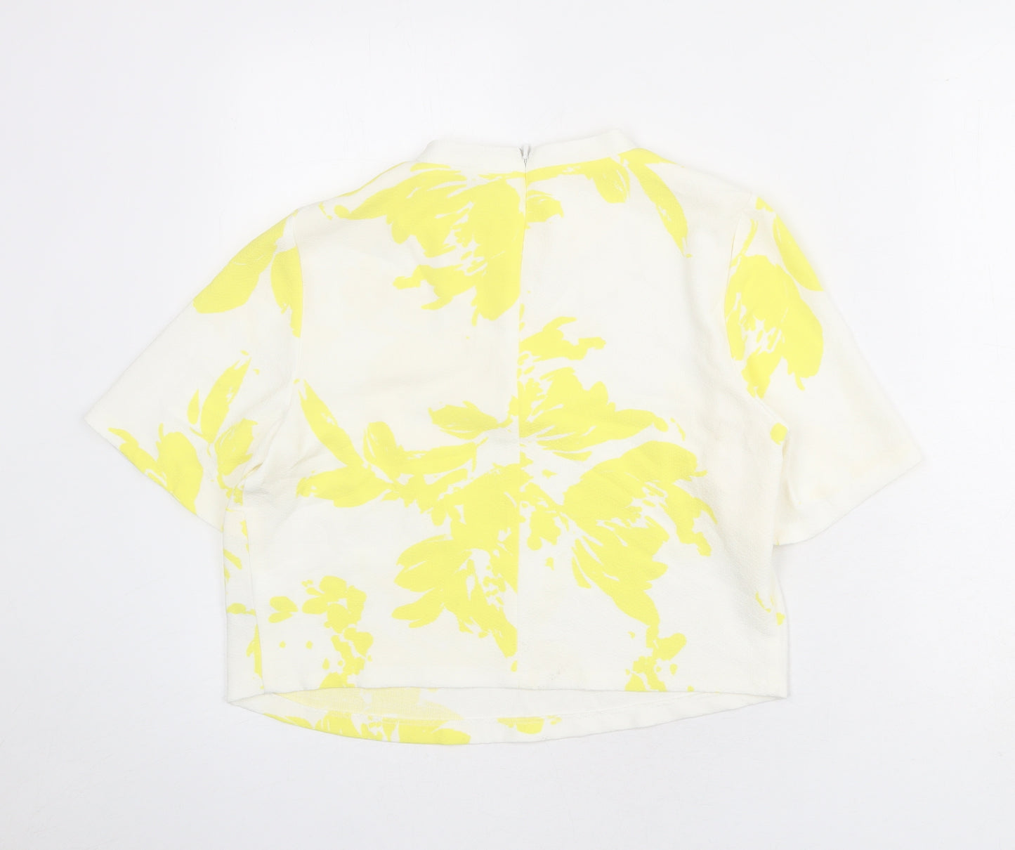Limited Edition Womens White Floral Polyester Basic T-Shirt Size 12 Mock Neck