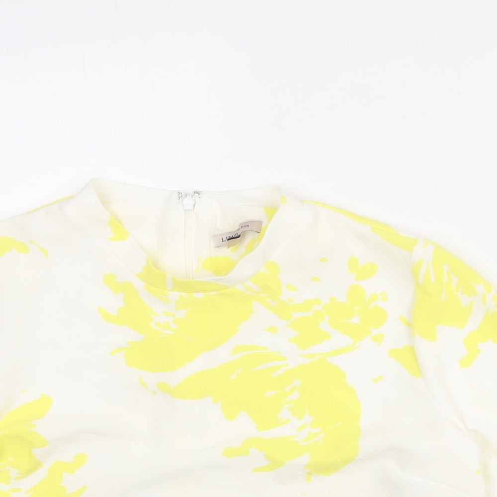 Limited Edition Womens White Floral Polyester Basic T-Shirt Size 12 Mock Neck