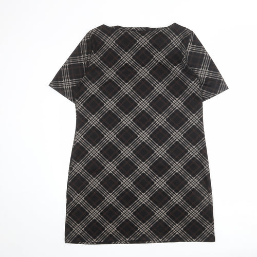 Dorothy Perkins Womens Black Plaid Polyester Shift Size 14 Round Neck Pullover